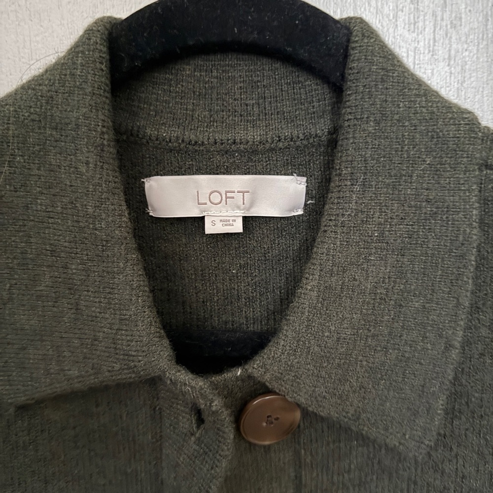 LOFT Olive Green Cropped Cardigan Jacket - Picture 2 of 4
